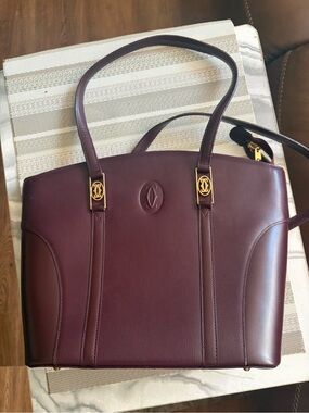 Classic Leather Tote Bag - Burgundy Cartier